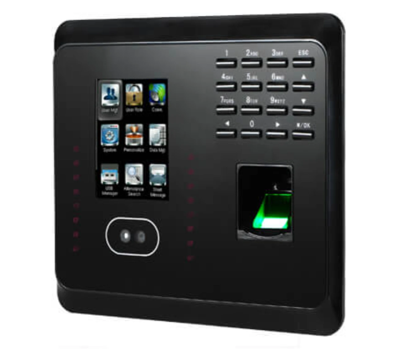 A fingerprint and card attendance terminal mounted on a wall